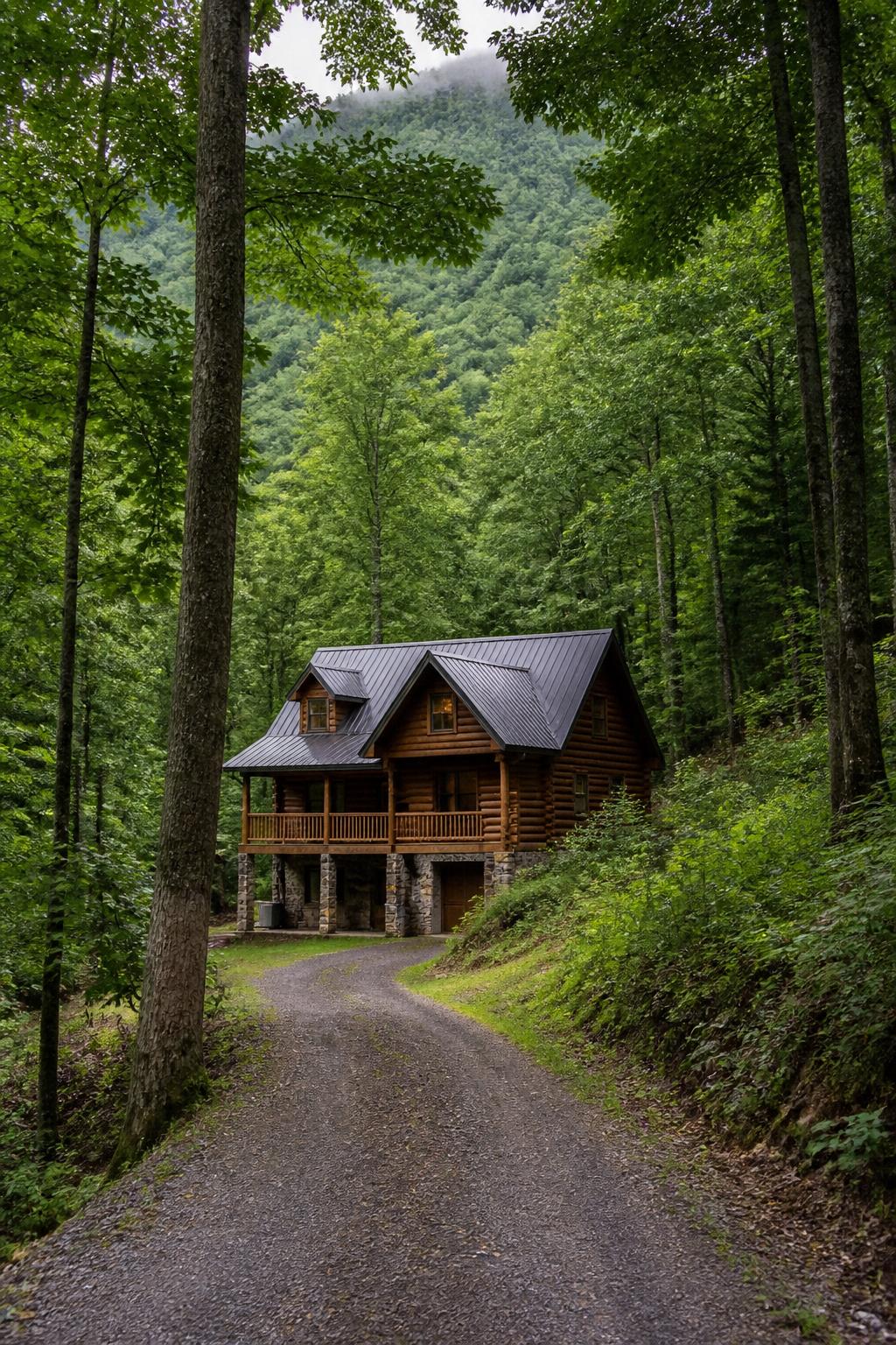 Log cabin on West Virginia mountain woodland property